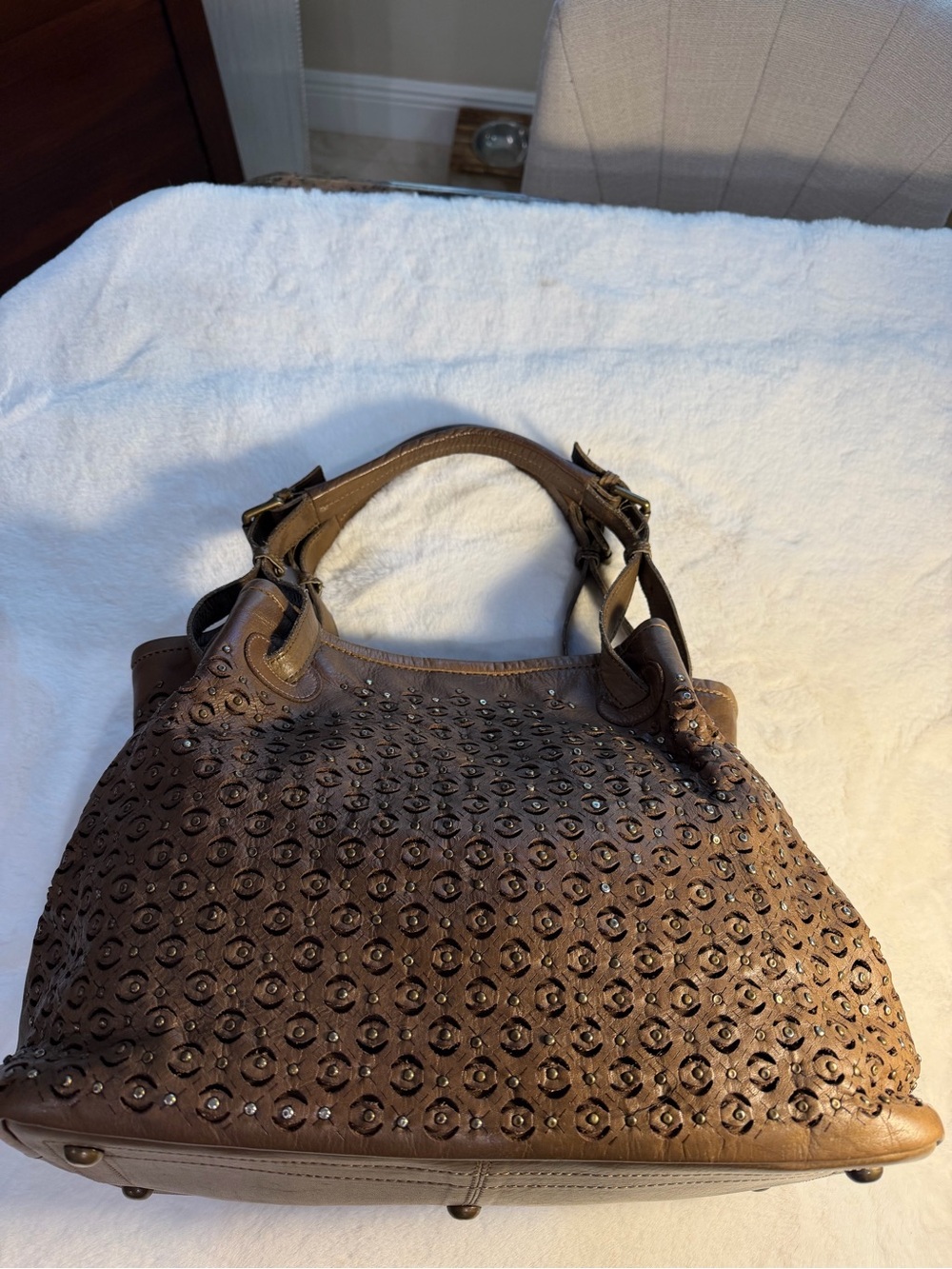 Platania Distressed Brown Leather Women's Studded Tote Bag